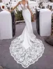 Abito da sposa lungo sexy 2023 Sirena senza maniche con scollo a V Cinghie in pizzo Backless Abiti da sposa Plus Size Robe De Mariee