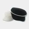 Berets Militärmütze Hüte für Frauen Wintermütze Festes Fell Weiß Schwarz Perle Modische Luxus Gorras Para Mujer 230825