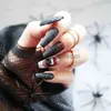 Ложные ногти Хэллоуин Y2K Nails Long Balleerina Fake Nails Нажмите на кончики ногтей с зеленым призрачным дизайном черепа.