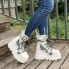 Botas Botines Y2K estilo punk para mujer Tacones de cuña con cordones y hebillas con tachuelas 230825