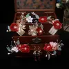 Pinzas para el cabello, horquilla de terciopelo rojo, tocado de joyería para sacudir el paso, accesorios de boda de ambiente Simple chino para novia