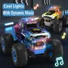 سيارة ElectricRC 1 14 10kmh 4WD 24G Monster Spray REARTER TRACK TRACK DRIFTING COOL LIGHTING MUSIC MUSIC ANTILISION TOYS FOR KIDS 230825