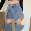 Dames Jeans Jean's Rechte Losse Hoge Taille Slanke Broek Lente Dunne Ontwerp Afneembare Shorts Harajuku Kpop s615 230825