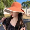 Kadınlar İçin Geniş Kötü Şapkalar Sıradan Plaj Seyahat Büyük Açık UV Koruma Kovası Şapkası Balıkçı Cap Bowknot Sun