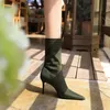 New Fashion Simple Slim Heel High Heel Elastic Lycra Women's Boots Sexy Slim Night Club Pointed Short Boots Size 34-43