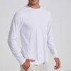 Nouveau T-shirt de sport à manches longues pour hommes absorbant l'humidité et évacuant la transpiration, couleur unie, extensible, fitness en plein air, col rond, costume de yoga à séchage rapide