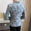 Erkek Suit Blazers Erkekler Blazer Bahar Moda Yüksek kaliteli Erkekler Koreli Versiyon Baskılı İnce Resmi Düğün Partisi Prom Duş Ceket 230825