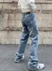 Jeans pour femmes, Patch Vintage brodé Y2K, pantalon droit et ample, sensation de chute, 230825