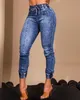 Femmes Jeans pantalon femmes mode décontracté cordon taille haute revers bas pantalon pantalon taille haute élégant 230826