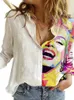 Damenblusen Hemden Damenhandbedrucktes Hemd Drehkragen Modehemd Farbe Nähen Frühling 2023 T230825