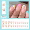 Falska naglar 24st Pink Ripple Color French Oval False Nails Wavy Colorful Fake Nails Full Cover Löstagbar Press On Nail Tips X0826