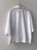 Damenblusen, Baumwolle, halbe Ärmel, weißes Hemd, lockeres Umlegekragen-Oberteil, weibliche Ein-Taschen-Einreiher-Bluse