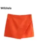 Rokken Willshela Damesmode Asymmetrische Shorts Hoge Taille Achterzakken Rits Zijkant Vintage Vrouwelijke Skort Effen 230825