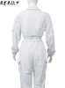 Tweedelige damesbroek Akaily witte fleece 2 sets herfst-winteroutfits met lange mouwen tops en dames cargo-matching 230826