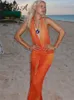 Основные повседневные платья fsda print reuffles сексуальные низкорезовые пляжные платья макси летние женщины. Женщины с задним без спины Bodycon Long Holiday 230826