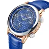 Orologio da polso da uomo automatico a carica automatica meccanico in oro rosa nero blu verde cinturino in pelle di lusso intagliato rotante cielo stellato orologio luminoso 230825