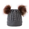 Berretti Cappelli Berretto lavorato a maglia per bambini Doppia palla per capelli Pompon Fagioli Gancio attorcigliato 5 colori Inverno caldo Bambino Ragazzo Ragazza M825 Consegna a goccia Bambini Matern Ote43