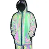 Men's Trench Coats Mid-Length Reflective Windbreaker Coat Hooded Hip Hop Jackets Night Reflect Light Colorful Hoodie