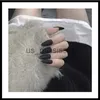 Falska naglar 24 datorer matt frostade svarta falska naglar avtagbar fast färg lång oval ultratunna falska naglar med självhäftande tejp lim klistermärke x0826