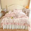 Bedding Sets Cotton Romantic French Princess Wedding Set Lace Ruffles Duvet Cover Bed Sheet Skirt Bedspread Pillowcases