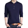 Men's T Shirts Half Buttons Stand Collar Cotton Pullovers Solid Casual Tops Comfy Korea Tide Slim Thin Tees