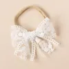 Hair Accessories Lace Embroidery Bow Baby Headband Born Infant Nylon Elastic Bands Headwear Girls