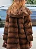Cappotto invernale da donna in pelliccia patchwork a maniche lunghe con trench sintetico con cappuccio, giacche corte larghe