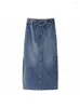 Gonne Gonna lunga in denim da donna con cintura Jean Donna estiva a vita media per streetwear con spacco laterale casual