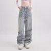 Jeans pour femmes Femmes Printemps et Automne Mode Tendance High Street Star Autocollant Design Jambe droite Large Pantalon décontracté 2023 Style