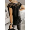 Women's T Shirts Womens Short Sleeve Tops Solid Color Lace Trim Patchwork T-Shirt Casual Tunics Round Neck