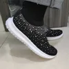 Spring Dress Women Rimocy Crystal Flats Shining Breathable Knit Platform Sneakers Woman Comfortable Soft Bottom Non Slip Sports Shoes T