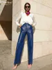 Women's Pants Capris Clacive Fashion Blue Pu Leather Women's Pants Elegant Ultra Thin High Waist Straight Trousers Street Clothing Pantnes Women's Clothing T230825