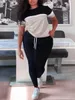 Grote maten trainingspakken voor dames LW Grote maten Tweedelige trainingspak met letterprint Dames 2-delig T-shirt met korte mouwen Casual broek Dame Bijpassende outfits 230825