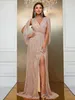 shiny bling Mother Of The Bride Dress side split sexy A Line Bridal wedding Guest Party Gowns Mother's Dresses Appliqued Sequins Beaded Mother Gown Wedding Guest Gown