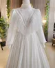 Vintage Chiffon Beaded Muslim Wedding Dresses High Neck Long Sleeve Islam Bridal Gown Sequin A Line Turkey Robe De Mariee