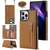 Custodia per telefono con cerniera Crossbody Square Folio per iPhone 15 14 13 12 Pro Max Samsung Galaxy S23 S21 Ultra S22 S21FE Slot multipli per carte Portafoglio in pelle Staffa a catena Shell