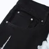 Heren Jeans Streetwear Mode Mannen Hoge Kwaliteit Zwart Stretch Skinny Fit Geschilderd Ripped Kralen Designer Hip Hop Merk Broek 230825