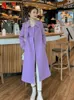 Women's Wool Blends Korean Style Gentle Purple Woolen Coat Women's Long Sleeve Overcoat Autumn and Winter High-Grade Mid-Length Woolen Coat 230825