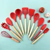 Passoires passoires 12 pièces manche en bois ustensiles de cuisine en silicone avec seau de rangement spatule et cuillère résistantes aux hautes températures et antiadhésives 230825