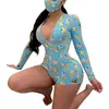 Women's Jumpsuits Romper Fashion Printed Short Bodysuit Deep V Neck Jumpsuit Long Sleeve Sexy Romper Pants Home Casual Wear Clothes Soft Nightwear 230825