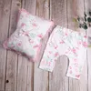 Ensembles de vêtements Né Pographie Props Tenues 1Set Bébé Filles Imprimé Bowknot Bandeau Pantalon Oreiller Kit Nourrissons Po Tir Vêtements Costume