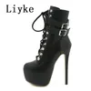 Stiefel Liyke Herbst Winter Plattform Stiefel Für Frauen Sexy Runde Kappe Schnalle Riemen Pole Dance High Heels Pumps Mode Spitze-up Runway Schuh 230825