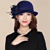 Wide Brim Hats Bucket Lady Chic Flower Asymmetric Cloche Cap Women 100 Wool Felt Fedora 230825