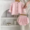 Kleidung Sets MILANCEL Herbst Baby Kleidung Set Infant Nette Rosa Gestrickte Liebe Mantel Bloomer Kleinkind Outwear 230825