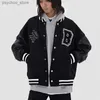 Printemps Automne Couture Manches En Cuir Bomber Veste Lettre Brodée Noir Uniforme De Baseball Hommes Femmes Couple Casual Streetwear Q230826