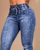 Femmes Jeans pantalon femmes mode décontracté cordon taille haute revers bas pantalon pantalon taille haute élégant 230826