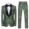 Мужские костюмы Blazers Mens Green Luxury 3 кусочки Slim Fit Single Blone Press Prong