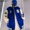 Broderi blå varsity bomber jacka män våren college brevman jacka y2k casual london baseball rockar enhetliga kvinnor q230826