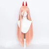 Cosplay perukları anime testere adamı makima güç cosplay peruk uzun turuncu pembe ısıya dayanıklı sentetik saç parti rolü oyun perukları wigcap boynuzlar 230826