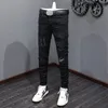 Men's Jeans Streetwear Fashion Men Black Stretch Trendy Trousers Skinny Fit Ripped Brand Patch Designer Hip Hop Pants Hombre 230825